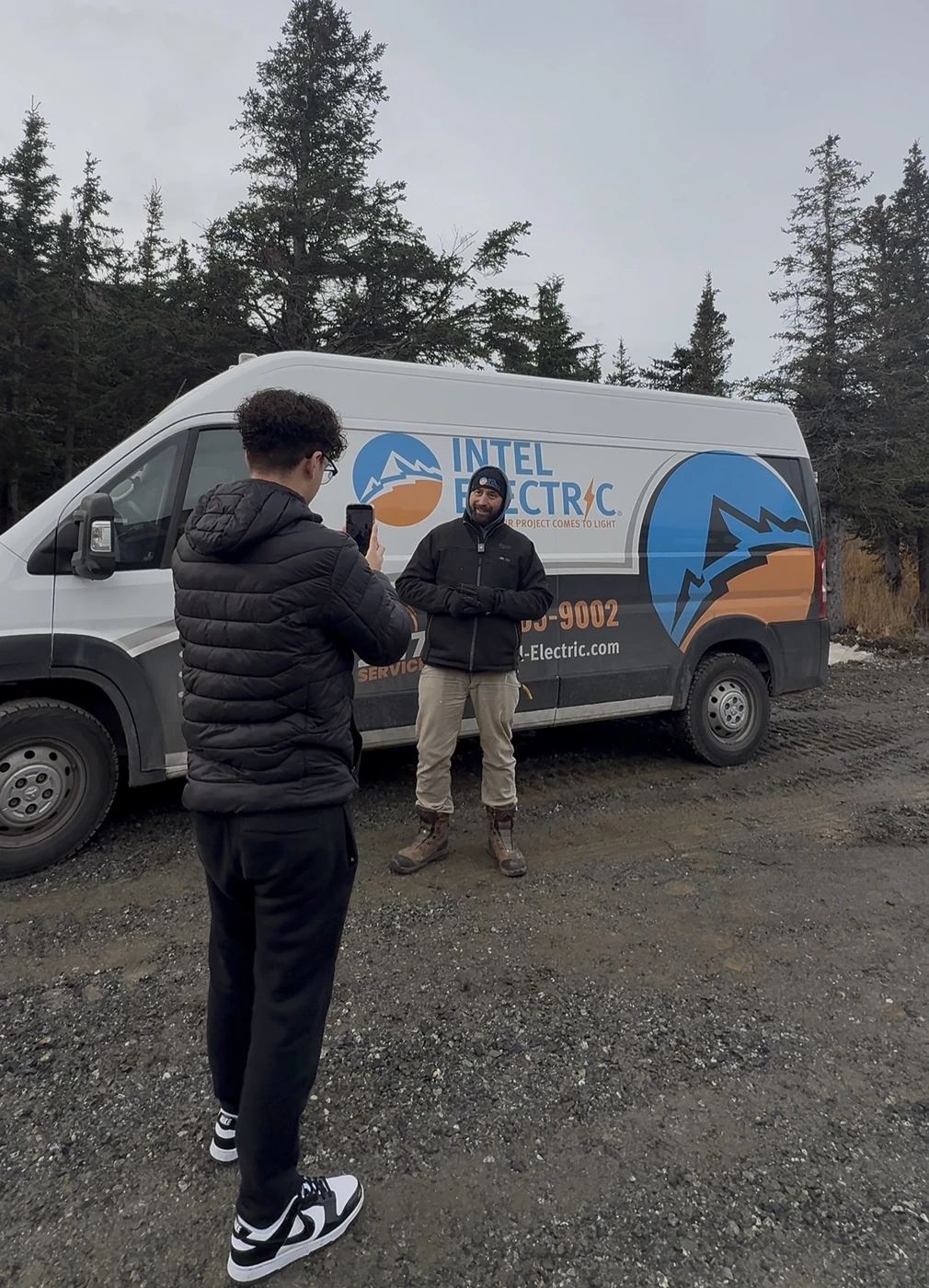 Me filming an Intel Electric client beside his branded van in Anchorage.